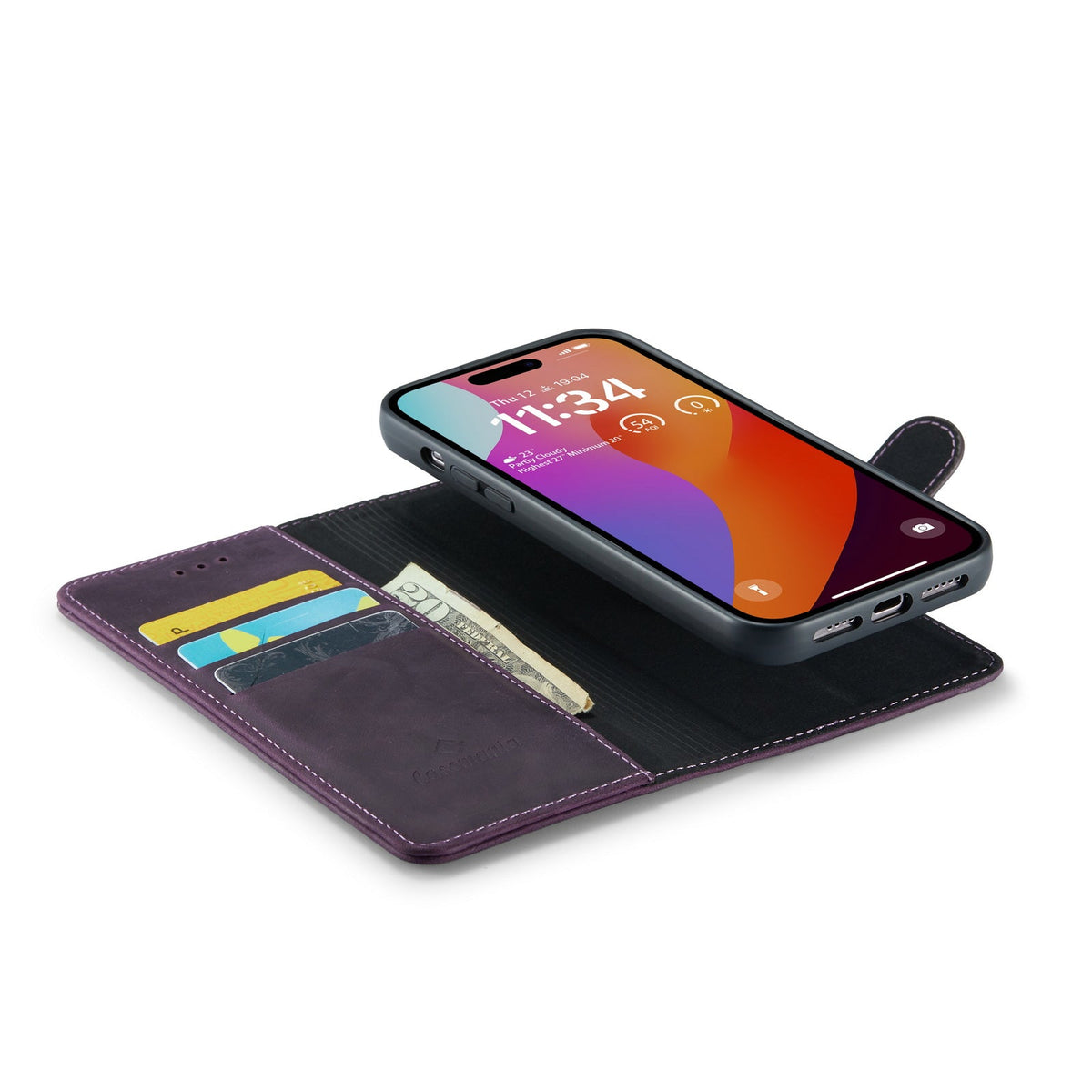 Apple iPhone 15 Pro Max Hoesje - Dark Purple - Echt Leren 2 in 1 MagSafe Bookcase