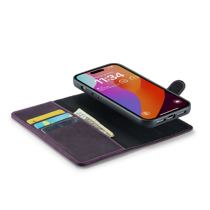 Apple iPhone 15 Pro Max Hoesje - Dark Purple - Echt Leren 2 in 1 MagSafe Bookcase