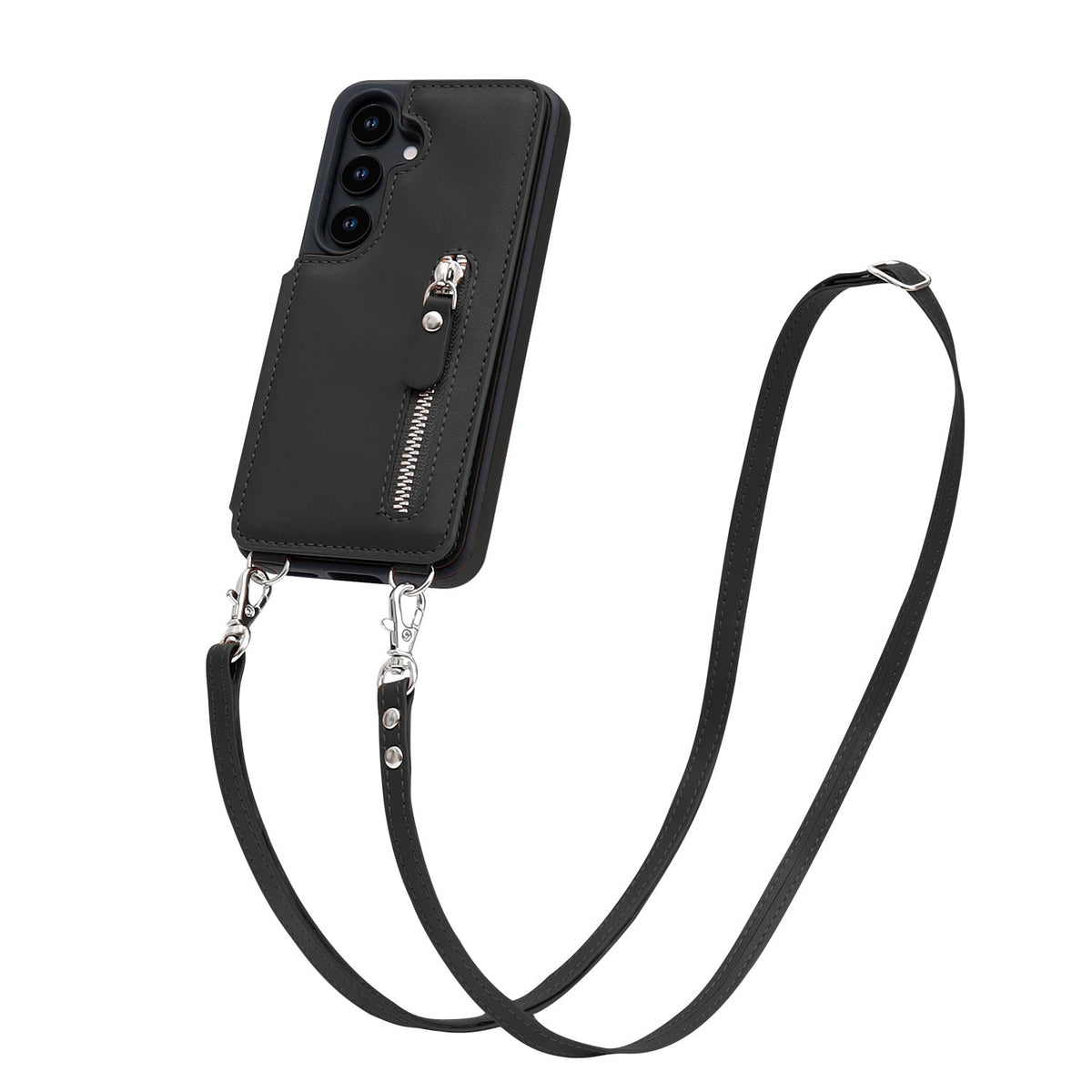 Samsung Galaxy S25 Plus Hoesje - Zwart - Luxe Back Cover met Telefoonkoord en Rits