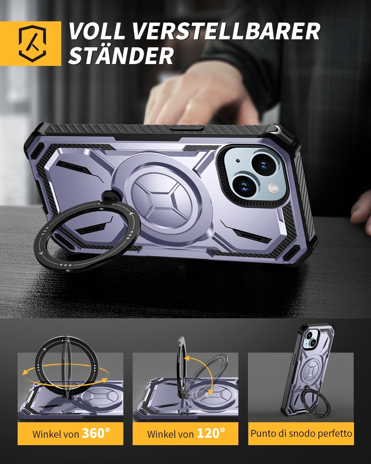 Apple iPhone 15 Plus Case - Purple - Armor Kickstand MagSafe Back Cover