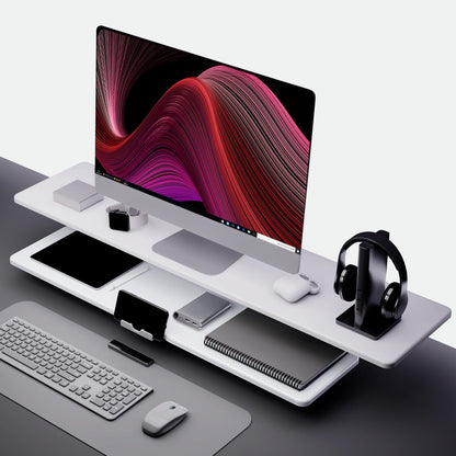 Casemania Monitorstandaard met Telefoonhouder - Wit - Beeldscherm Verhoger voor 2 Monitoren - Tweelaags Monitor Standaard met Opbergplank - Extra Brede Bureauverhoger - Beeldschermstandaard - Bureau Organizer voor Thuiswerkplek en Kantoor