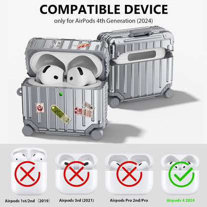 Apple AirPods 4 Hoesje - Koffer Suit Case met Stickers - Zilver