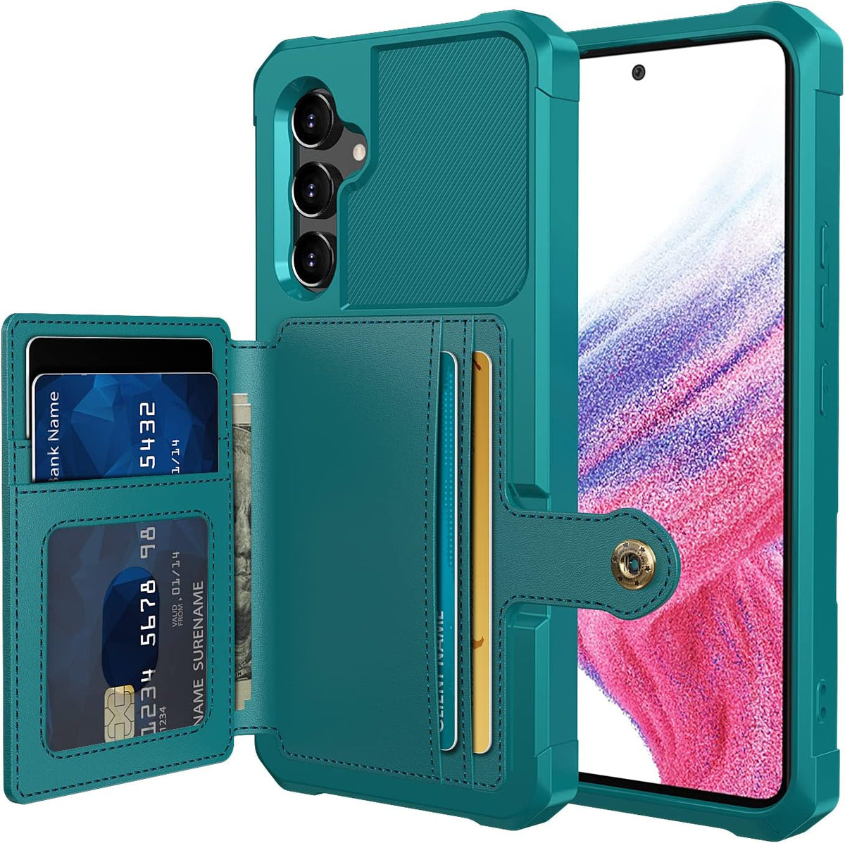 Samsung Galaxy A54 Hülle - Türkis - Backcover mit Kartenfach und Handyband