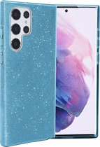 Samsung Galaxy S22 Ultra Hoesje - Blauw - Glitter Back Cover