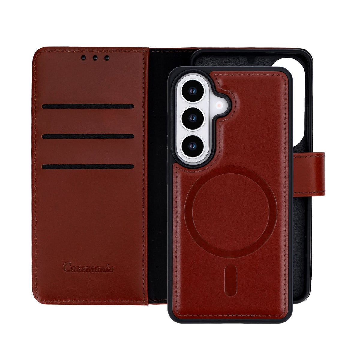 Samsung Galaxy A57 Hoesje - Chestnut Brown - Echt Leren 2 in 1 MagSafe Bookcase
