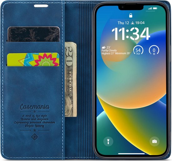 Apple iPhone 14 Plus Hoesje - Navy Blue - Dunne Bookcase