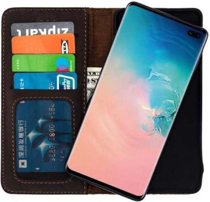 Samsung Galaxy S10e Hoesje - Donker Bruin - Echt Leren Bookcase