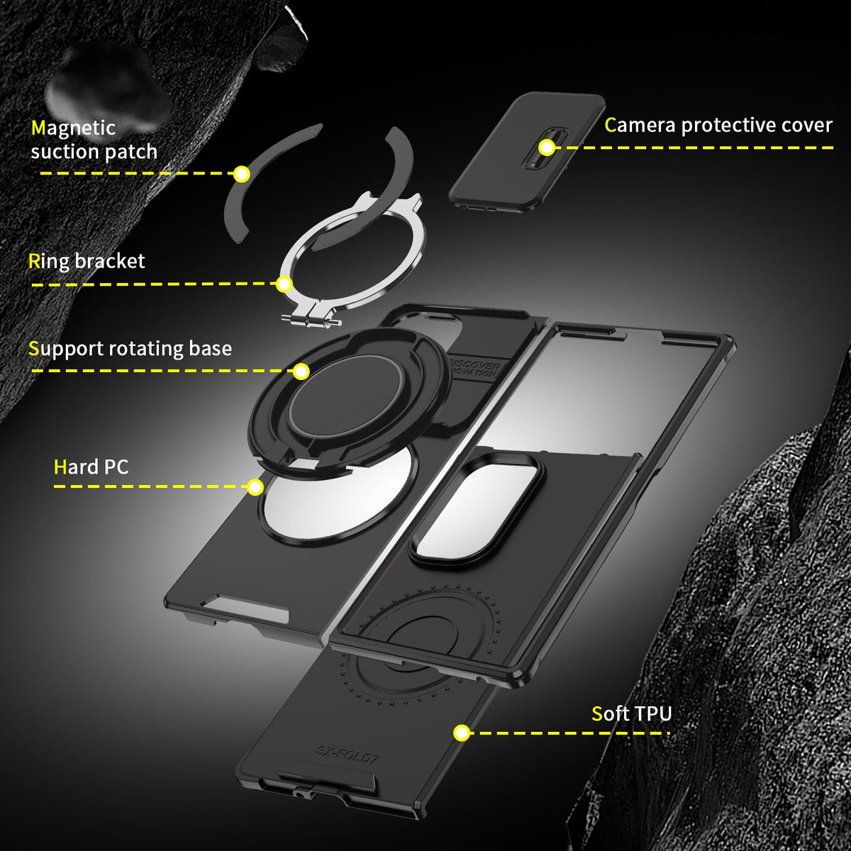 Samsung Galaxy Z Fold 7 Hoesje - Zwart - Siliconen Camera Ringstand Back Cover