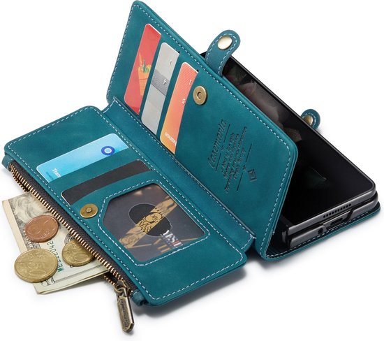 Samsung Galaxy Z Fold 3 5G Hoesje - Emerald Green - Luxe Bookcase met Rits en Telefoonkoord