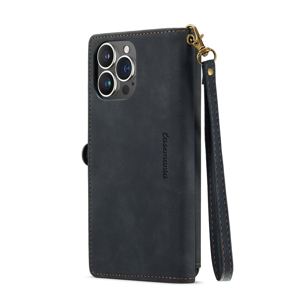 Apple iPhone 15 Pro Max Hoesje - Charcoal Gray - Luxe MagSafe Bookcase met Rits en Telefoonkoord