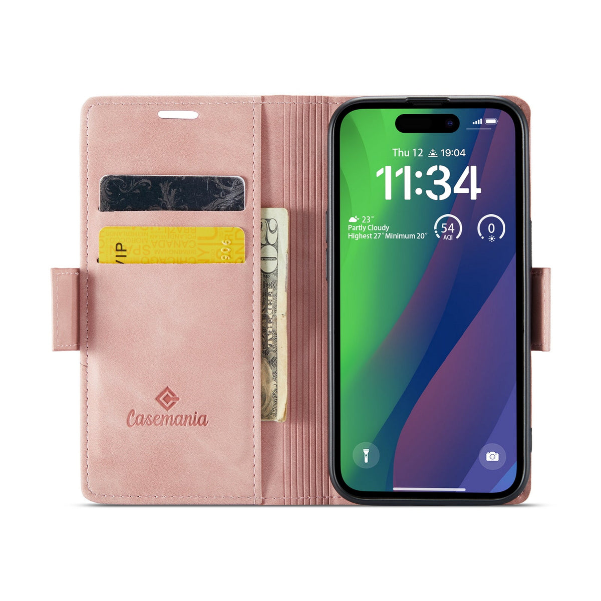 Apple iPhone 15 Hülle - Pale Pink - Portemonnaie-MagSafe-Klapphülle mit Kartenfach