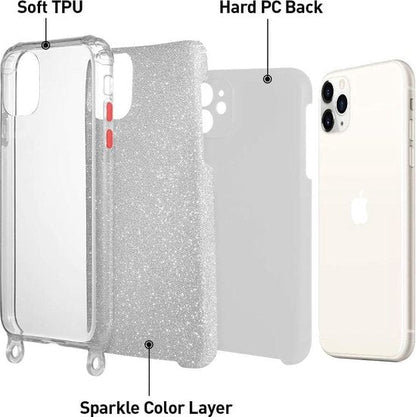 Samsung Galaxy A51 Case - Silver - Glitter Back Cover with Phone Strap