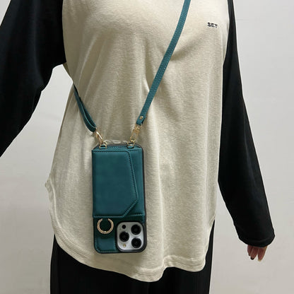 Apple iPhone 16 Pro Max Hülle - Emerald Green - Luxus-Klapphülle mit Kartenfach, Spiegel und Handykette