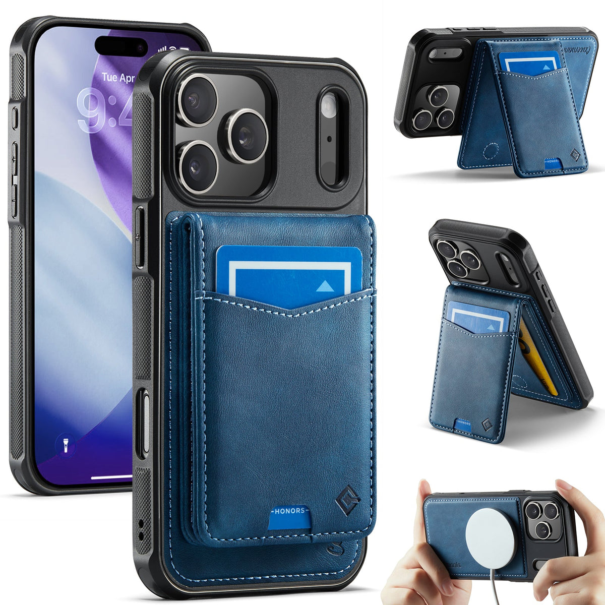 Apple iPhone 17 Pro Hoesje - Navy Blue - MagSafe Back Cover met Pasjeshouder
