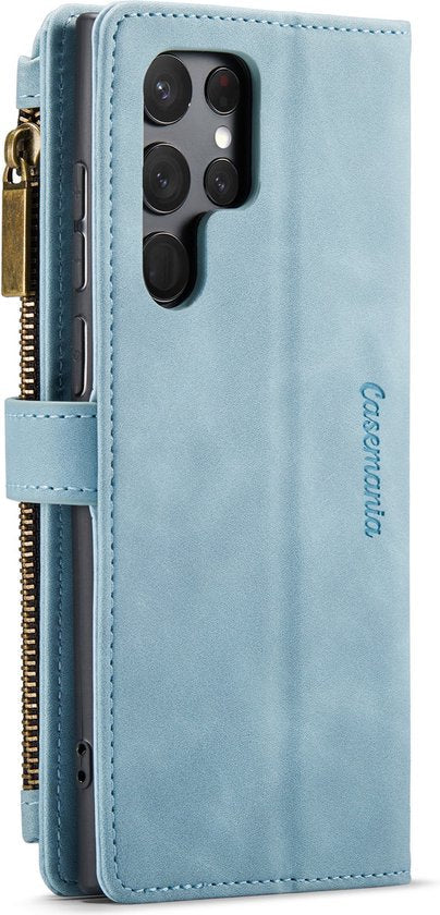 Samsung Galaxy S23 Ultra Hoesje - Aqua Blue - Luxe Bookcase met Rits