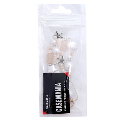 Casemania Universele Telefoonketting - Oceaan Design - Wristlet Charm Strap - Polsband met Parels, Zeesterren en Schelpen - Stevige Mobiele Armband
