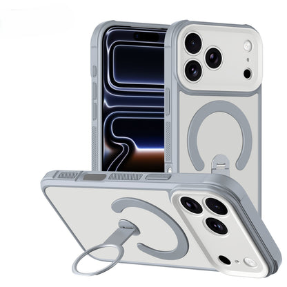 Apple iPhone 18 Pro Max Hoesje - Grijs - Matte Armor Magnetische Back Cover met Kickstand Ringhouder