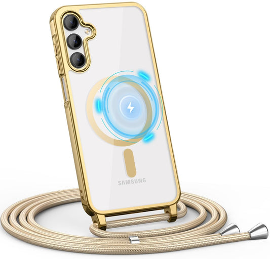 Samsung Galaxy S26 Hoesje - Goud - Siliconen MagSafe Back Cover met Telefoonkoord