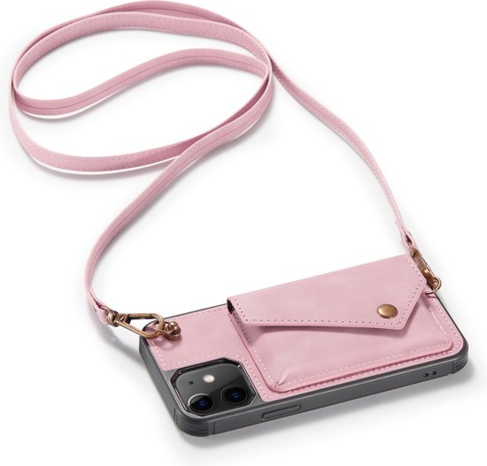Apple iPhone 12 Case - Pink - Luxury Back Cover with Phone Strap