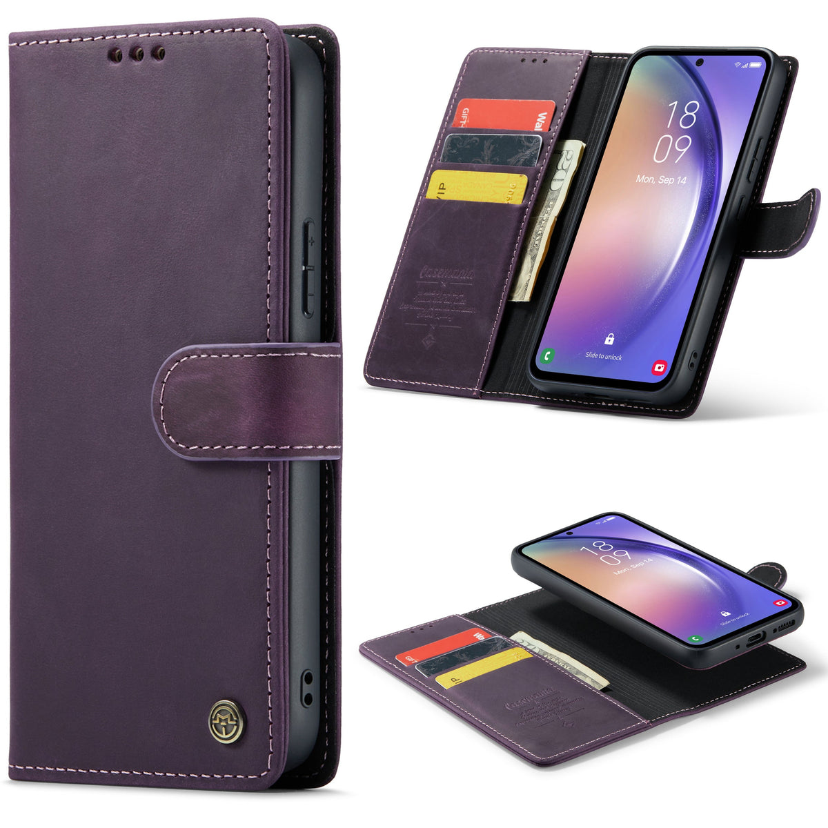 Samsung Galaxy A54 Hoesje - Dark Purple - Echt Leren 2 in 1 Bookcase