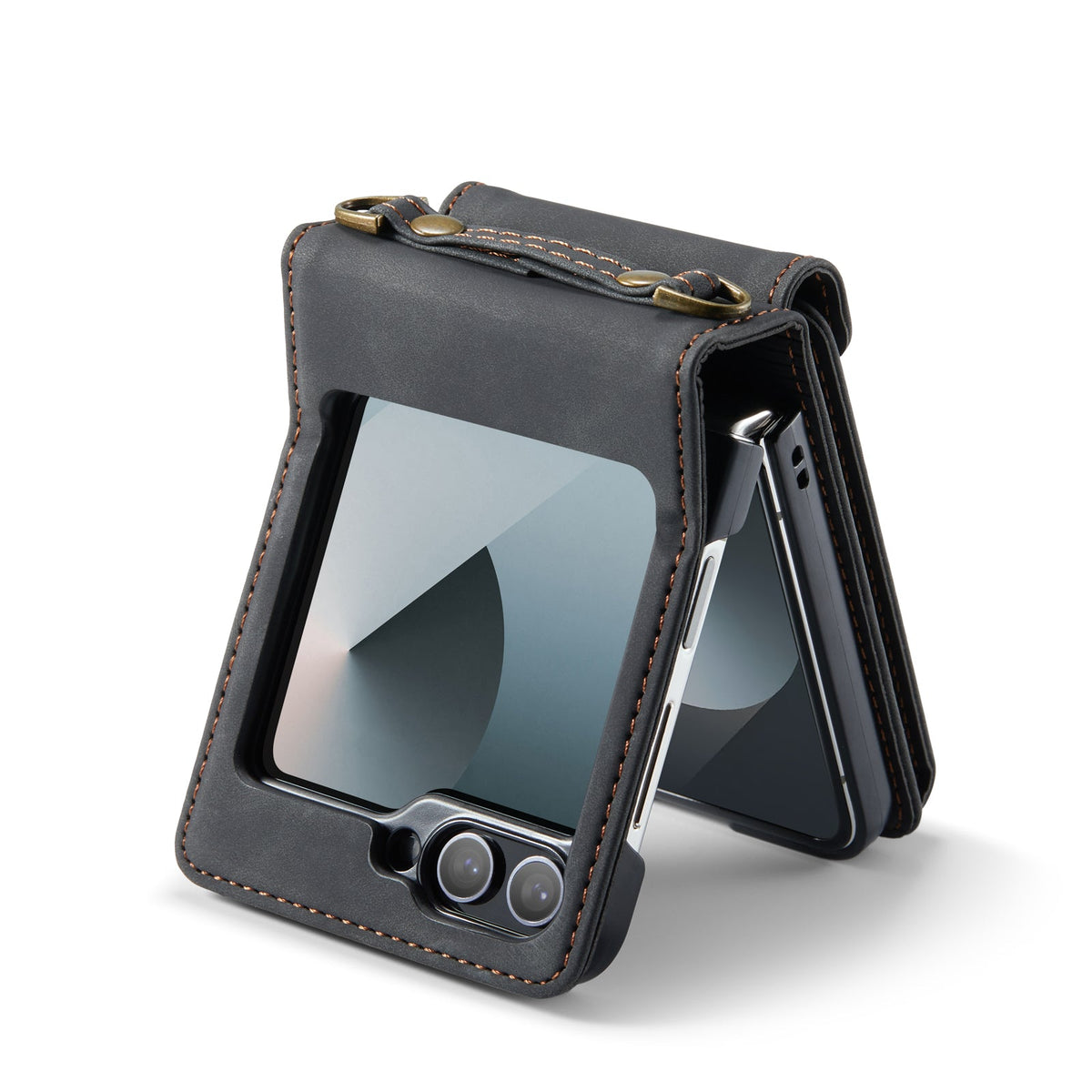 Samsung Galaxy Z Flip 6 Case - Charcoal Gray - Wallet Case with Phone Strap