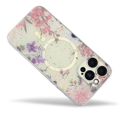 Apple iPhone 14 Pro Case - Pink - Floral Glitter MagSafe Back Cover