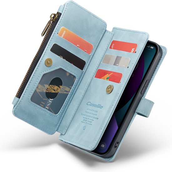 iPhone 13 Mini Hülle - Aqua Blue - Luxuriöse Brieftaschenhülle mit Reißverschluss