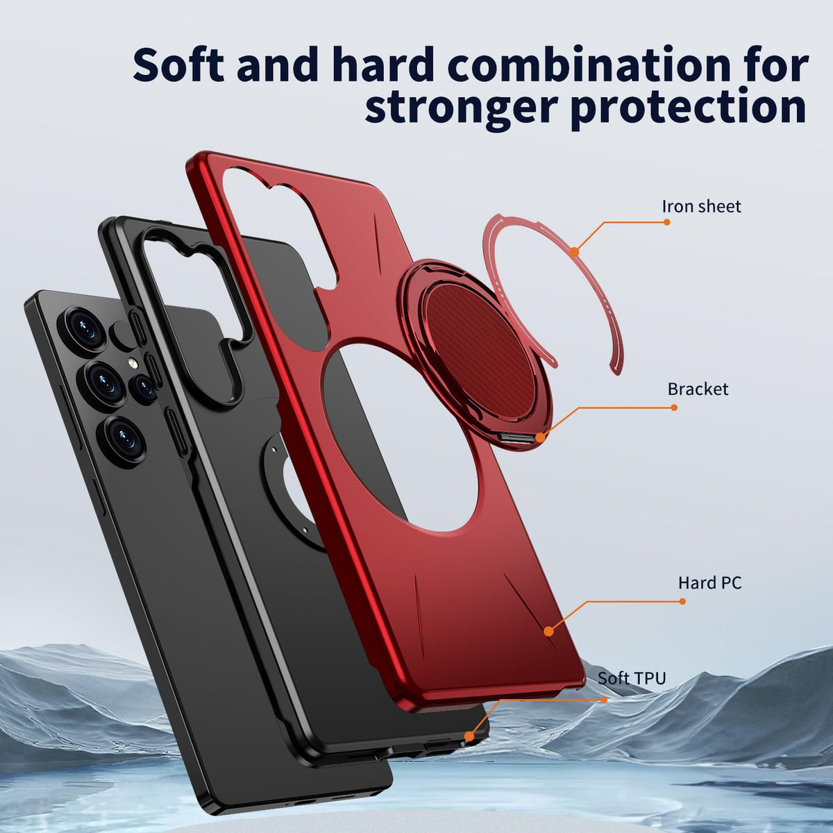 Samsung Galaxy S26 Ultra Hoesje - Rood - Siliconen Ring Kickstand Back Cover