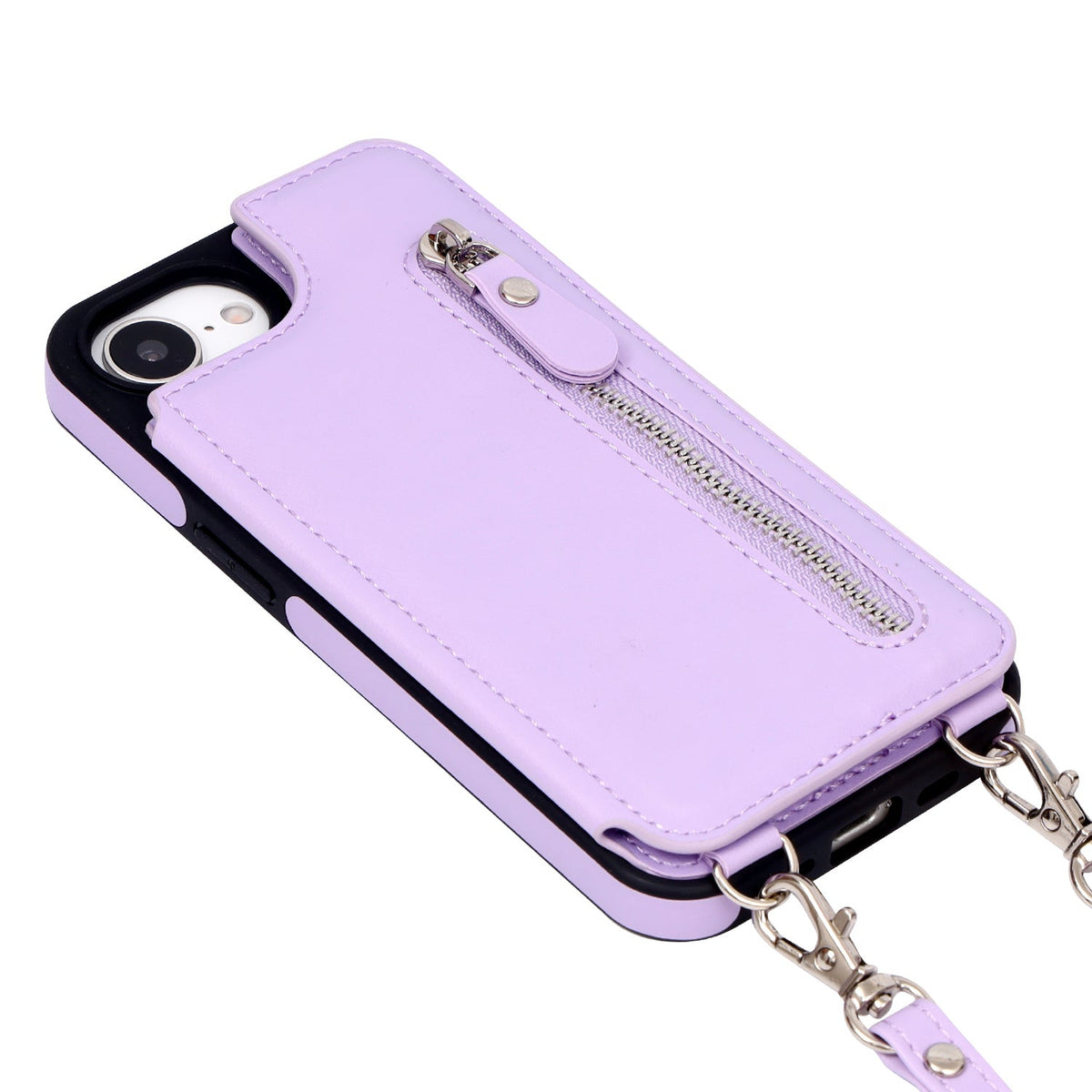 Apple iPhone 16e Case - Purple - Luxury Back Cover with Phone Strap and Zipper