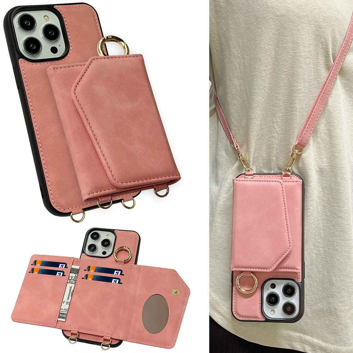 Apple iPhone 15 Pro Hoesje - Pale Pink - Luxe MagSafe Bookcase met Telefoonkoord