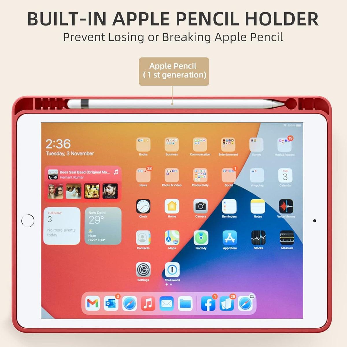 Apple iPad 8 10.2 (2020) Tablethoes - Rood - Smart Cover