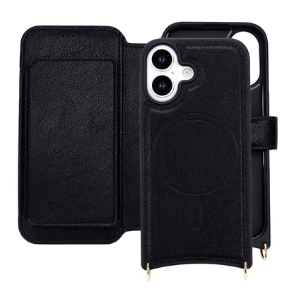 Apple iPhone 16 Hoesje - Zwart - 'Amsterdam' Magnetische Wallet Case met Pasjeshouders en