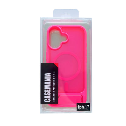 Apple iPhone 17 Hoesje - Neon Roze - Matte Armor MagSafe Back Cover met Kickstand