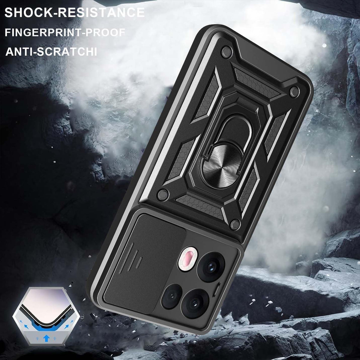 Oppo Reno 13 Pro Hoesje - Zwart - Armor Kickstand en Camera Bescherming Back Cover