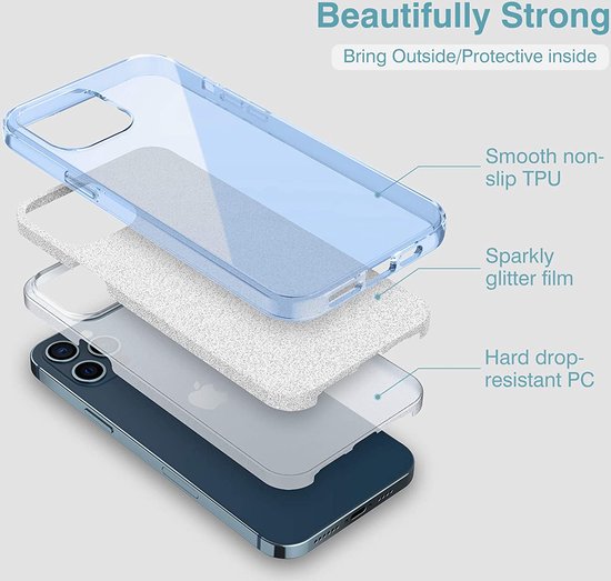 Apple iPhone 13 Mini Hoesje - Blauw - Glitter MagSafe Back Cover