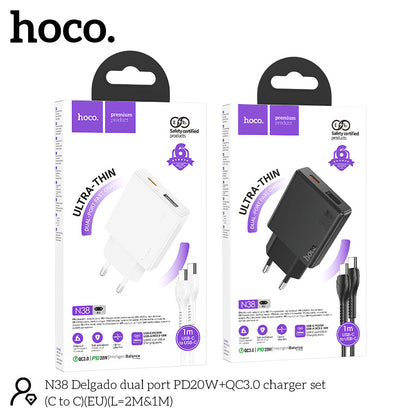 Hoco 20W Schnellladegerät 2-Port USB-C + USB-A mit USB-C-Kabel 1m - Weiß