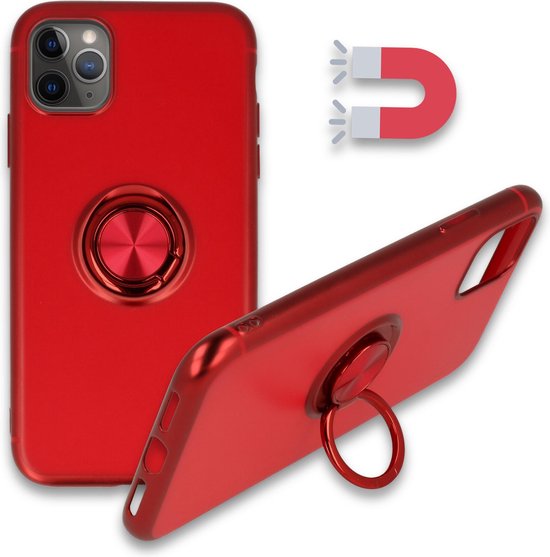 Apple iPhone 11 Pro Max Hülle - Rot - Silikon-Ring-Ständer-Backcover