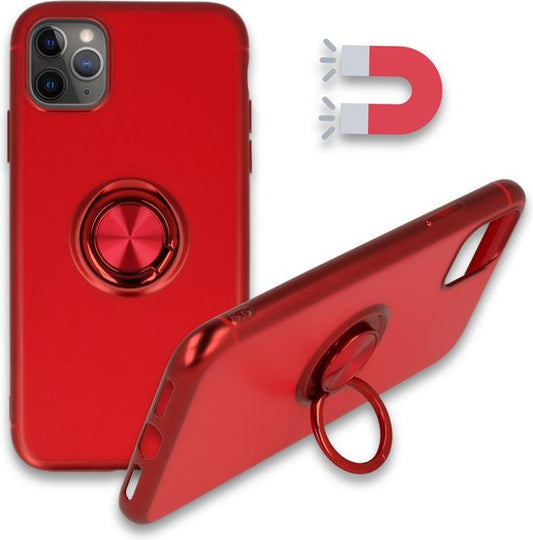 Apple iPhone 11 Pro Max Case - Red - Silicone Ring Kickstand Back Cover