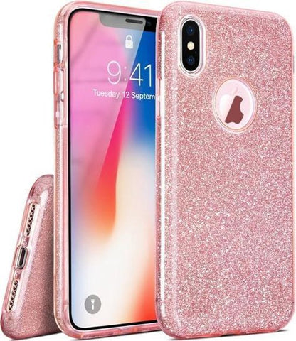Apple iPhone Xs Max Hoesje - Roze - Glitter Back Cover