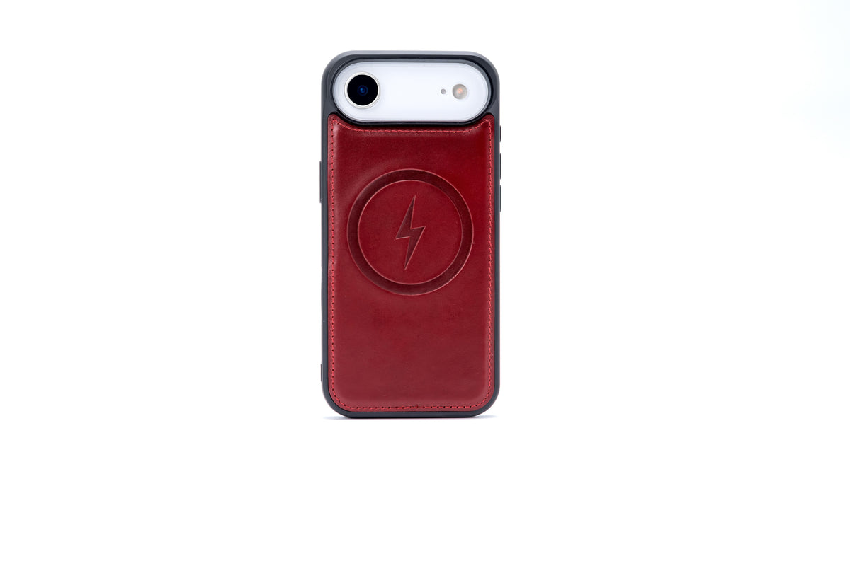Apple iPhone Air Hoesje - Maroon Red - Echt Leren MagSafe Bookcase
