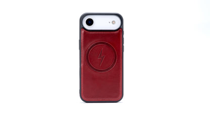 Apple iPhone Air Hoesje - Maroon Red - Echt Leren MagSafe Bookcase