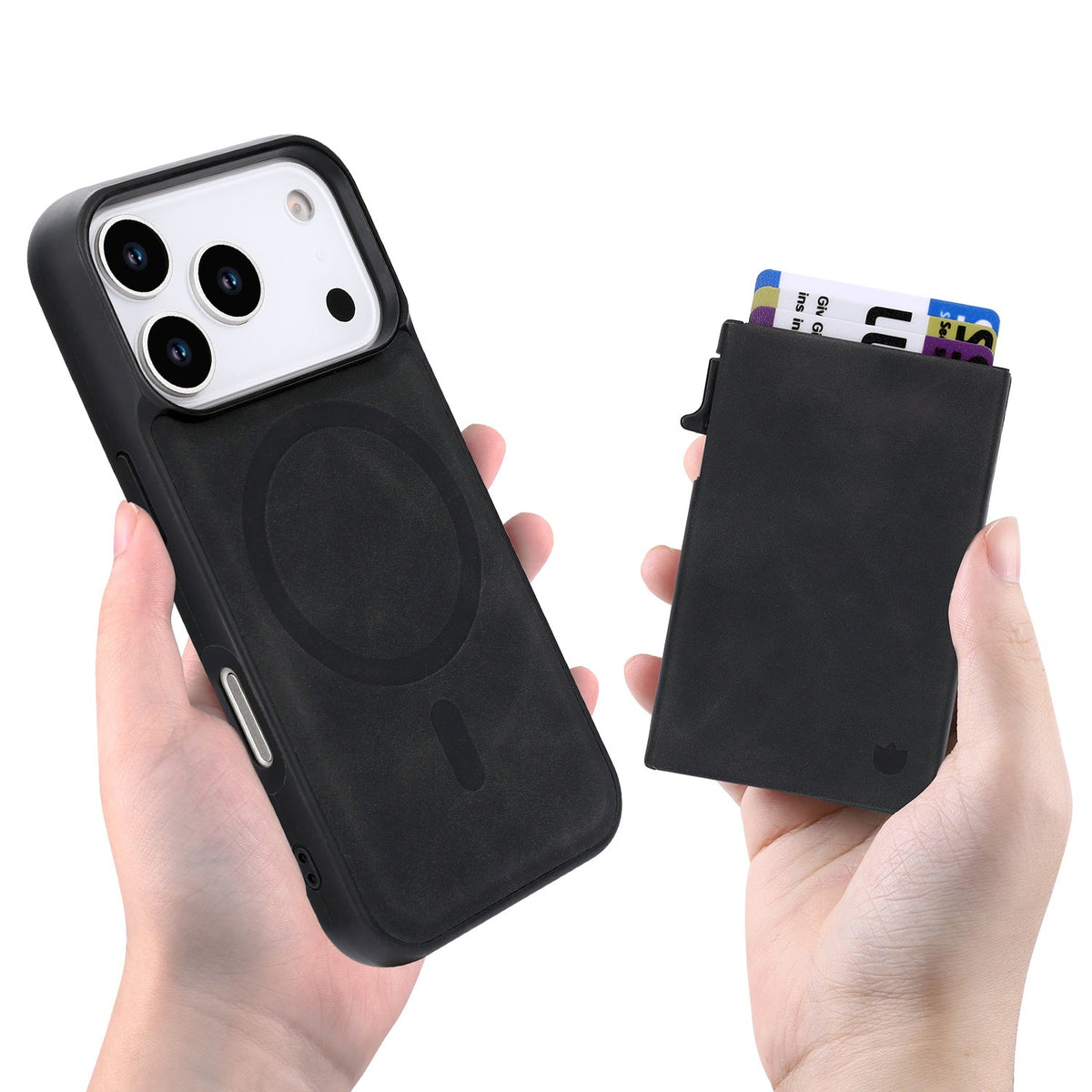 Apple iPhone 17 Pro Max Hoesje - Charcoal Gray - MagSafe Back Cover met Uitschuifbare Pasjeshouder