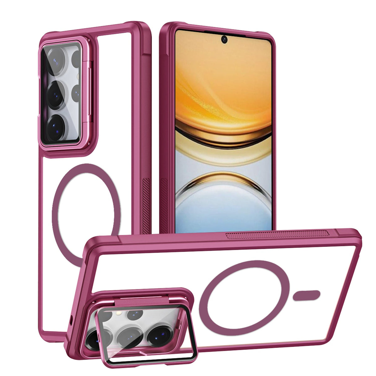 Samsung Galaxy S26 Ultra Hoesje - Wijn Rood - MagSafe Back Cover met Camera Frame Kickstand