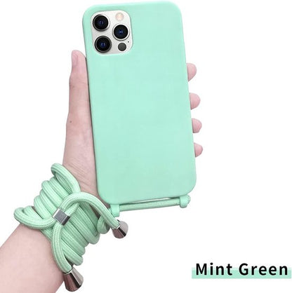 Apple iPhone 13 Pro Max Hoesje - Turquoise - Siliconen MagSafe Back Cover met Telefoonkoord