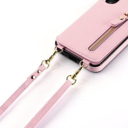 Apple iPhone 16 Hoesje - Roze - Luxe Back Cover met Telefoonkoord en Rits