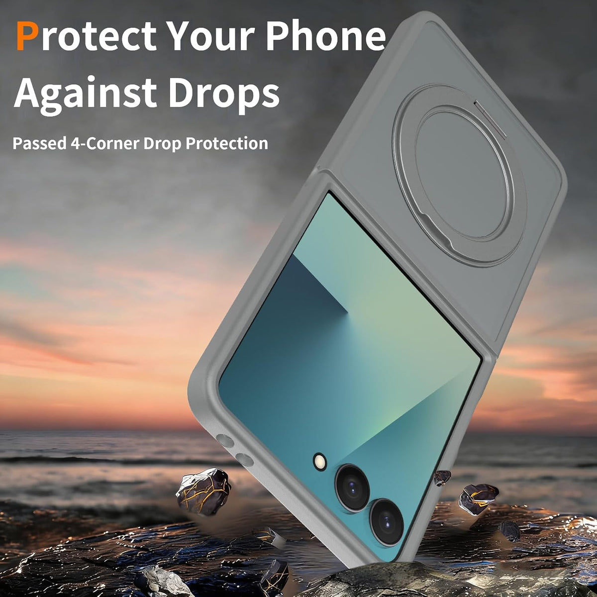 Samsung Galaxy Z Flip8 Hoesje - Grijs met Kickstand - Matte Armor MagSafe Back Cover met Kickstand