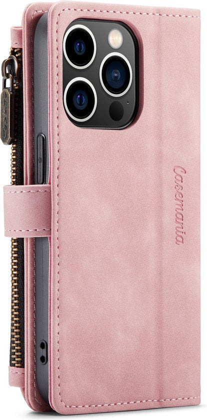 Apple iPhone 14 Pro Hoesje - Pale Pink - Luxe Bookcase met Rits en Telefoonkoord