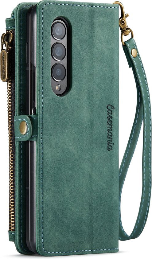 Samsung Galaxy Z Fold 3 5G Hoesje - Olive Green - Luxe Bookcase met Rits en Telefoonkoord