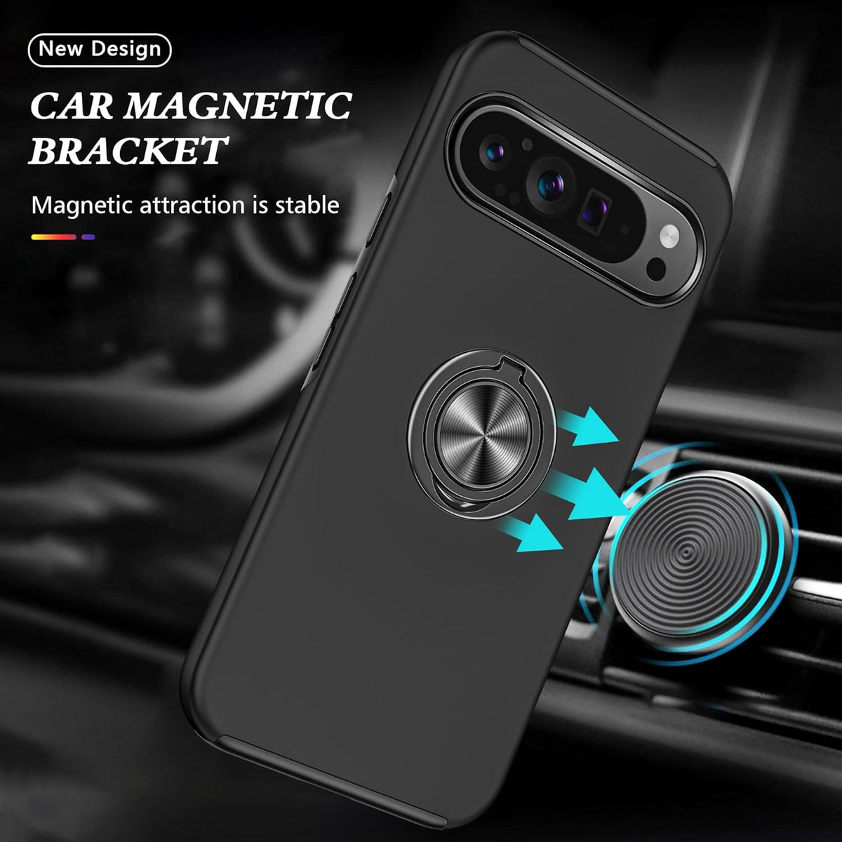 Google Pixel 9 Case - Black - Ring Kickstand Back Cover