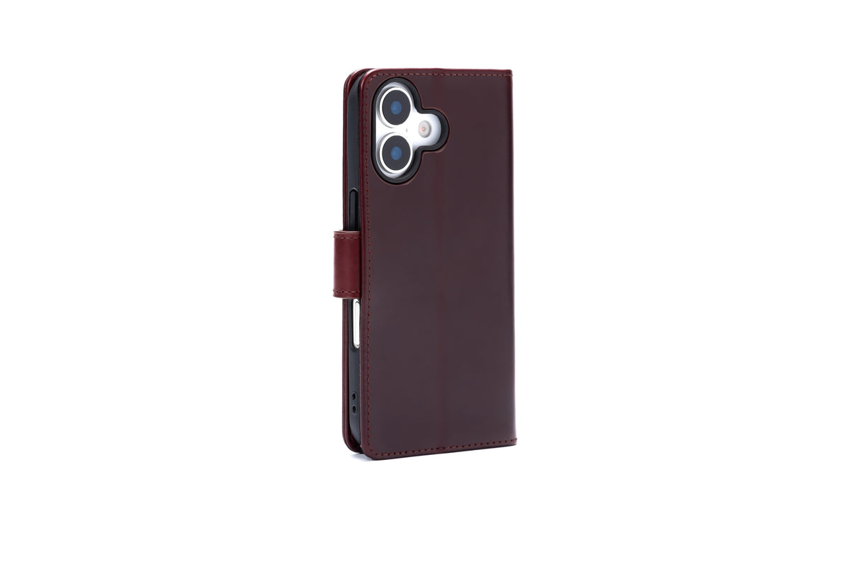 Étui iPhone 17 - Rouge Bourgogne - Étui portefeuille en cuir véritable